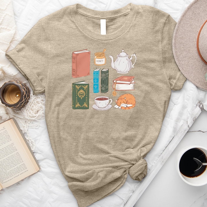 colorful book tea icons unisex tee