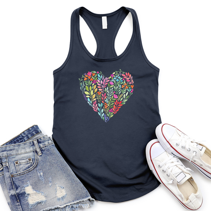 bright flower heart women's racerback tank top