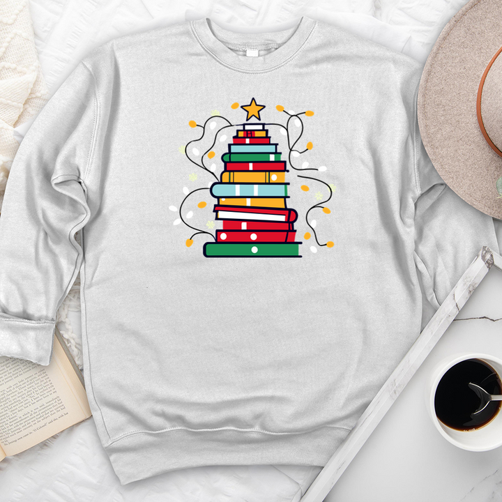 christmas book tree premium crewneck sweatshirt