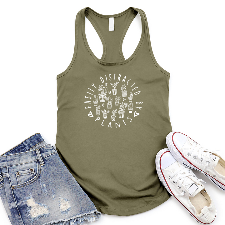 distracted by plants women's racerback tank top