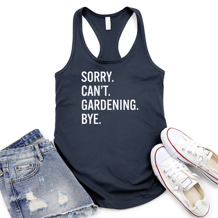 sorry can't gardening women's racerback tank top