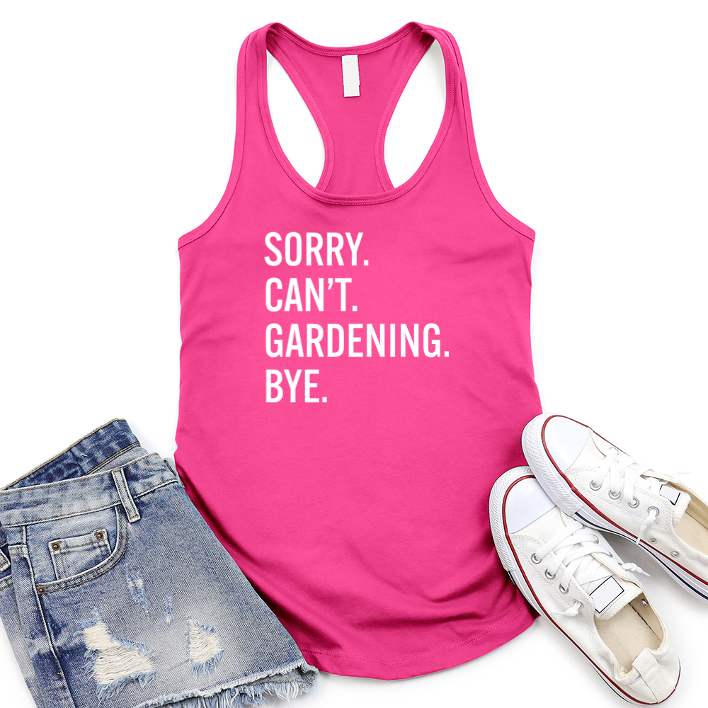 sorry can't gardening women's racerback tank top