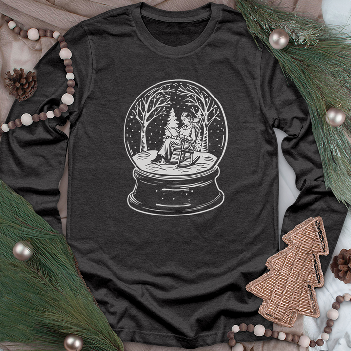 white reading snowglobe unisex long sleeve tee