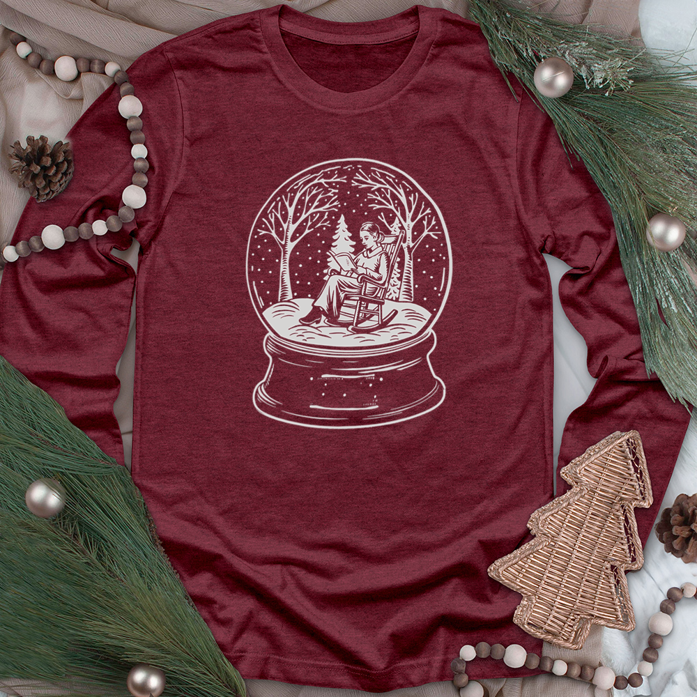 white reading snowglobe unisex long sleeve tee