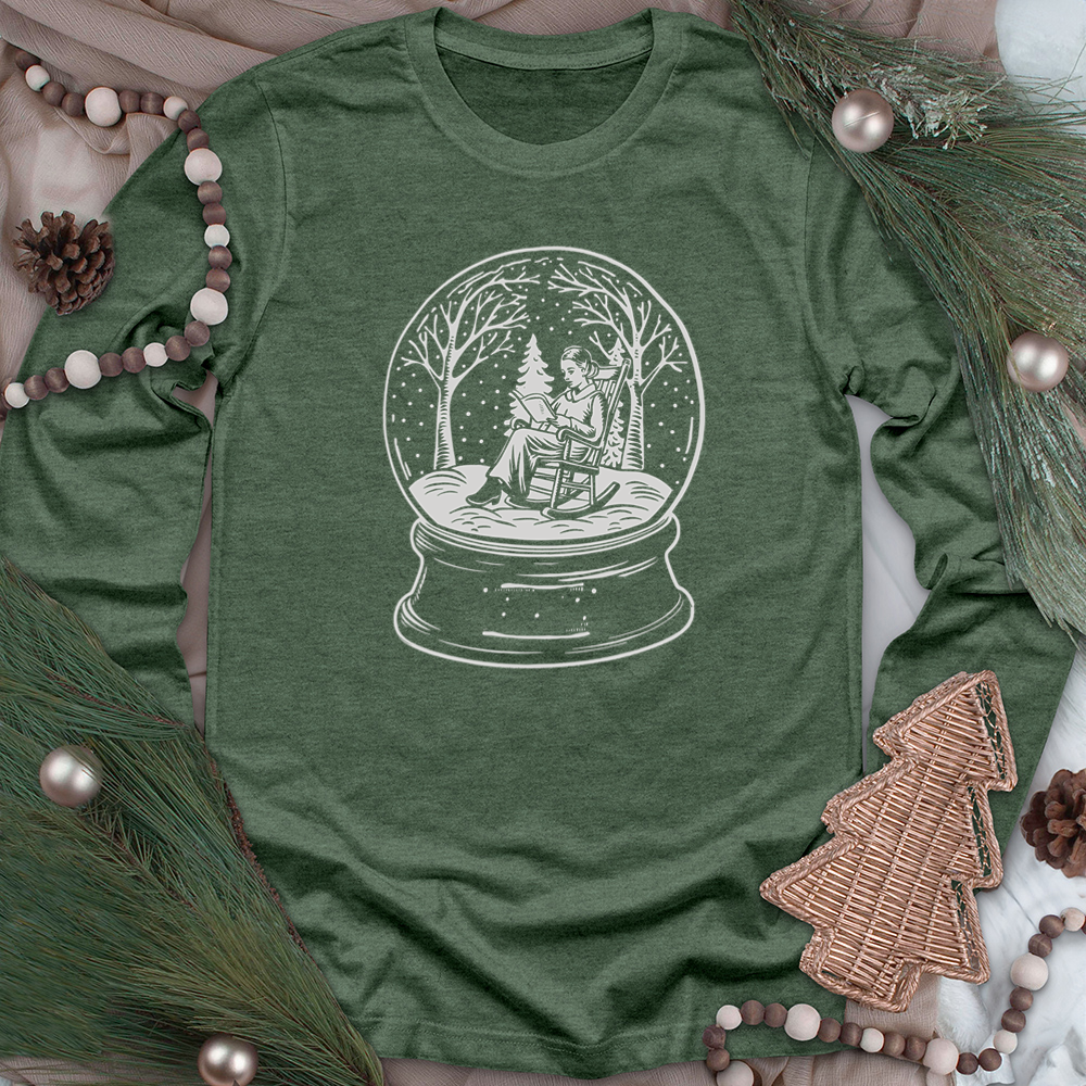 white reading snowglobe unisex long sleeve tee