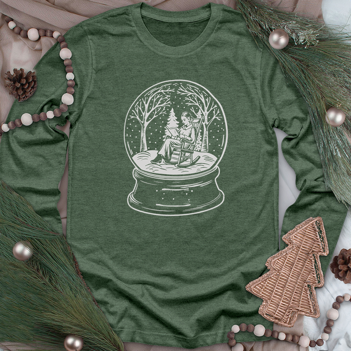 white reading snowglobe unisex long sleeve tee