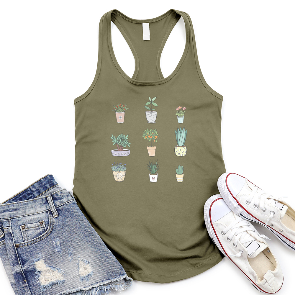 watercolor plants women's racerback tank top