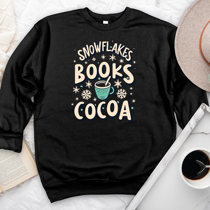 snowflakes books cocoa premium crewneck sweatshirt