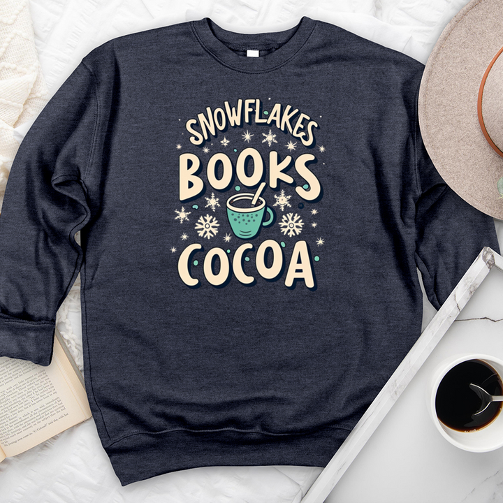 snowflakes books cocoa premium crewneck sweatshirt