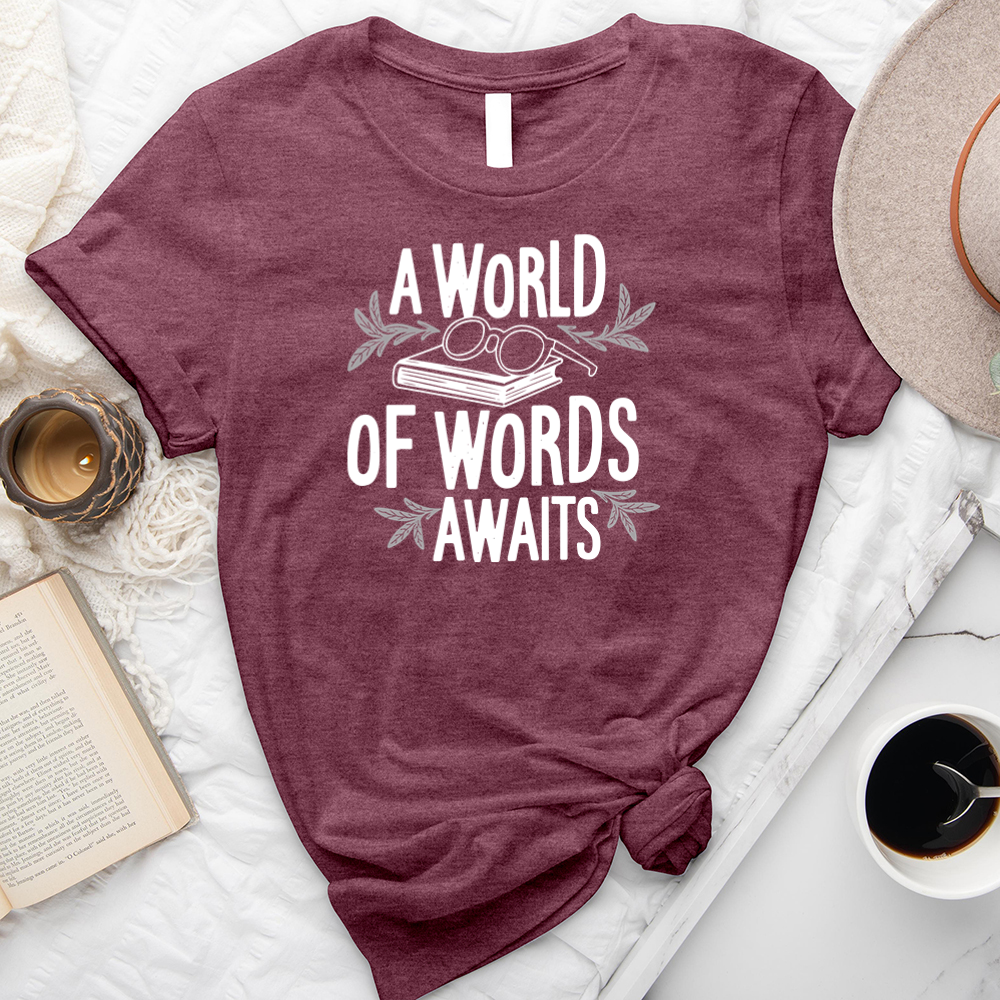 a world of words awaits unisex tee