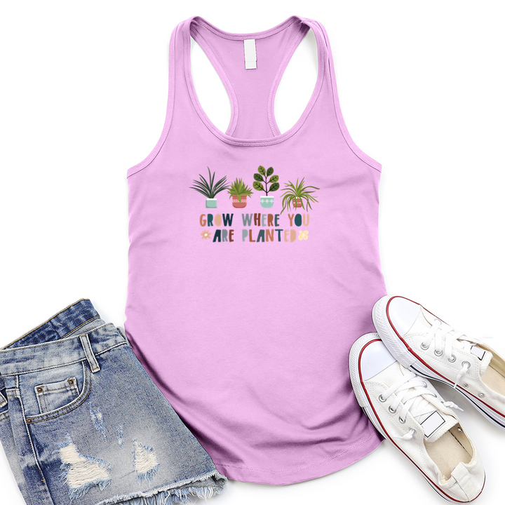 grow where you are planted women's racerback tank top