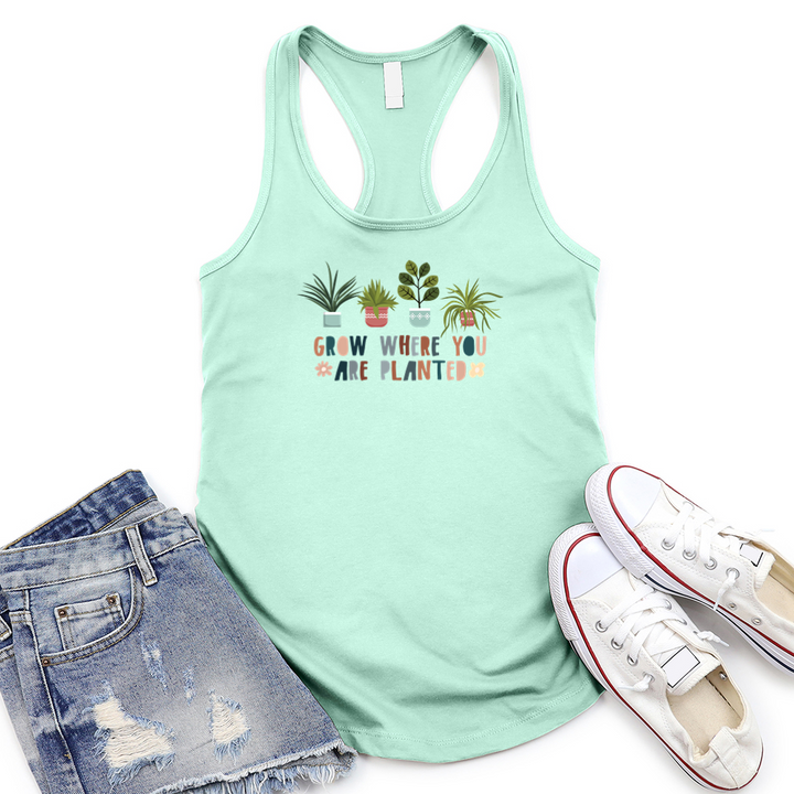 grow where you are planted women's racerback tank top