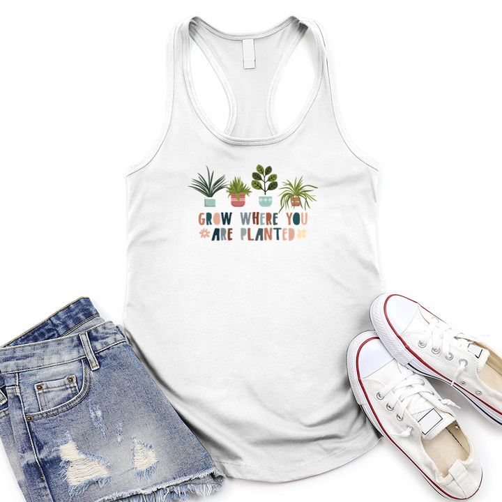 grow where you are planted women's racerback tank top