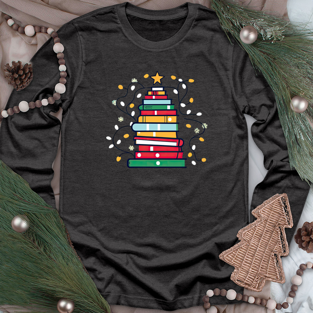 christmas book tree unisex long sleeve tee