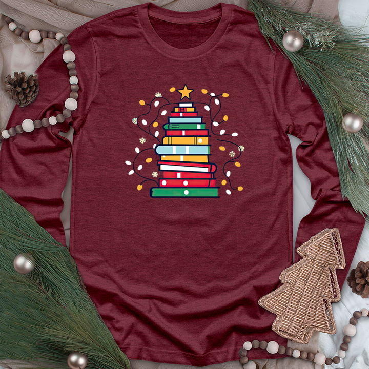 christmas book tree unisex long sleeve tee