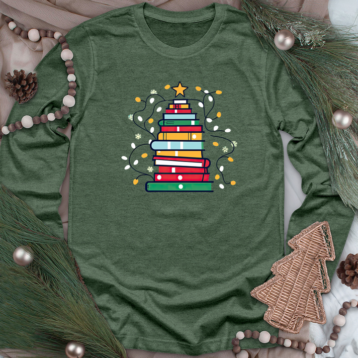 christmas book tree unisex long sleeve tee