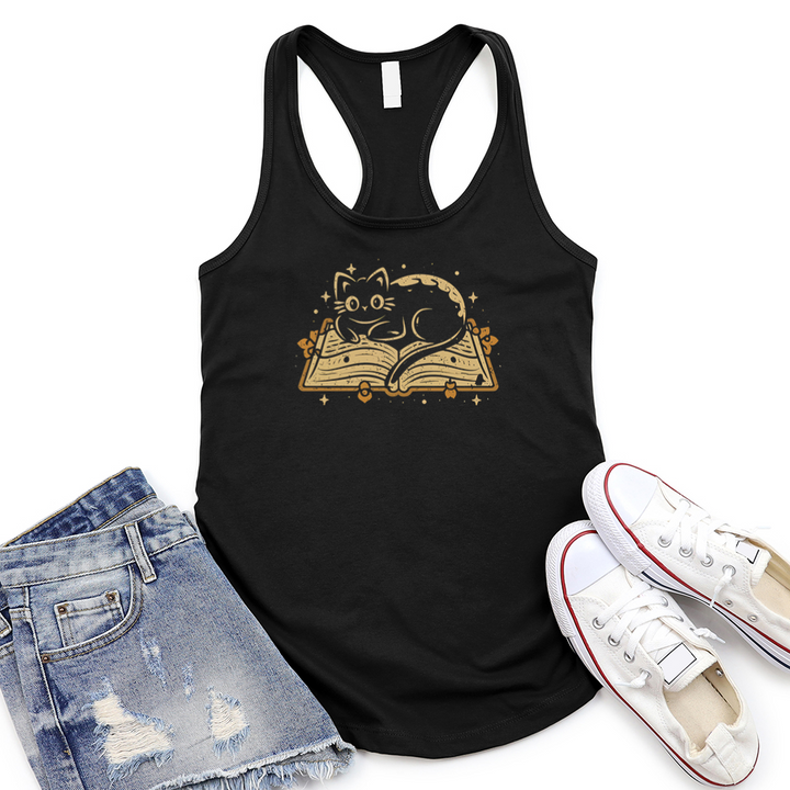 cat on a book women's racerback tank top