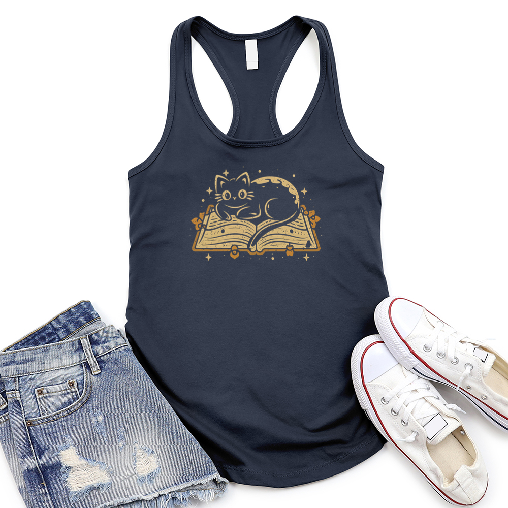 cat on a book women's racerback tank top