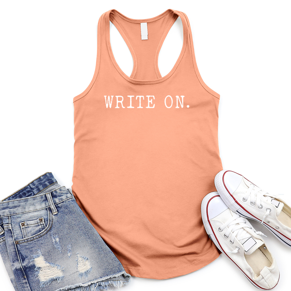 write on women's racerback tank top