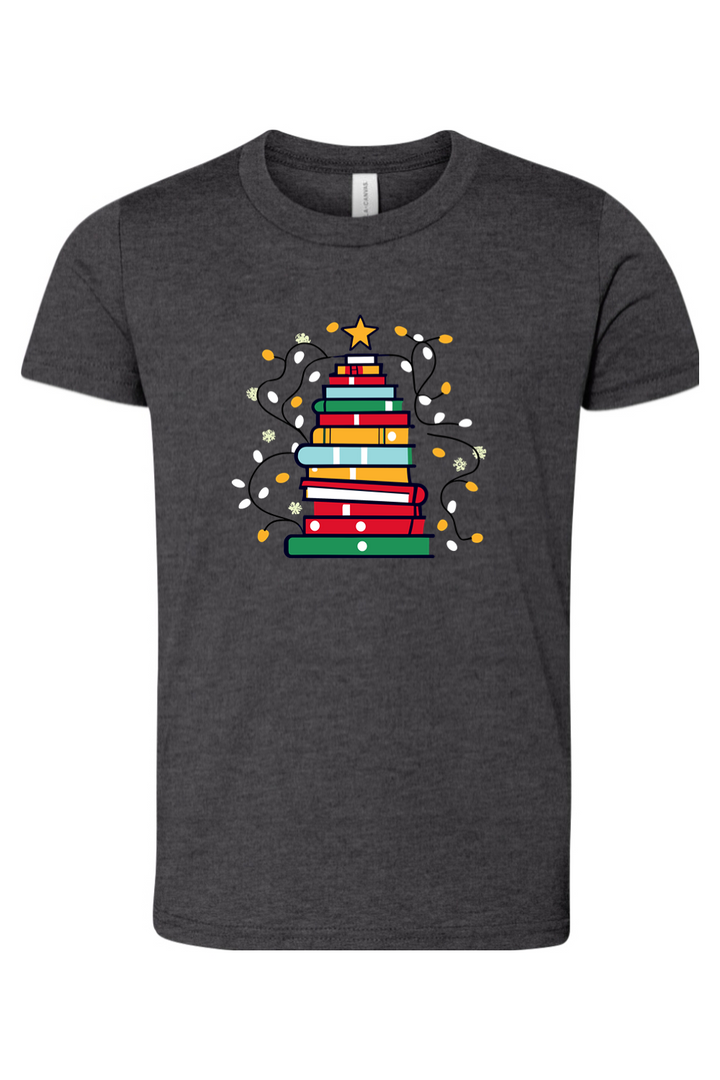 christmas book tree youth tee