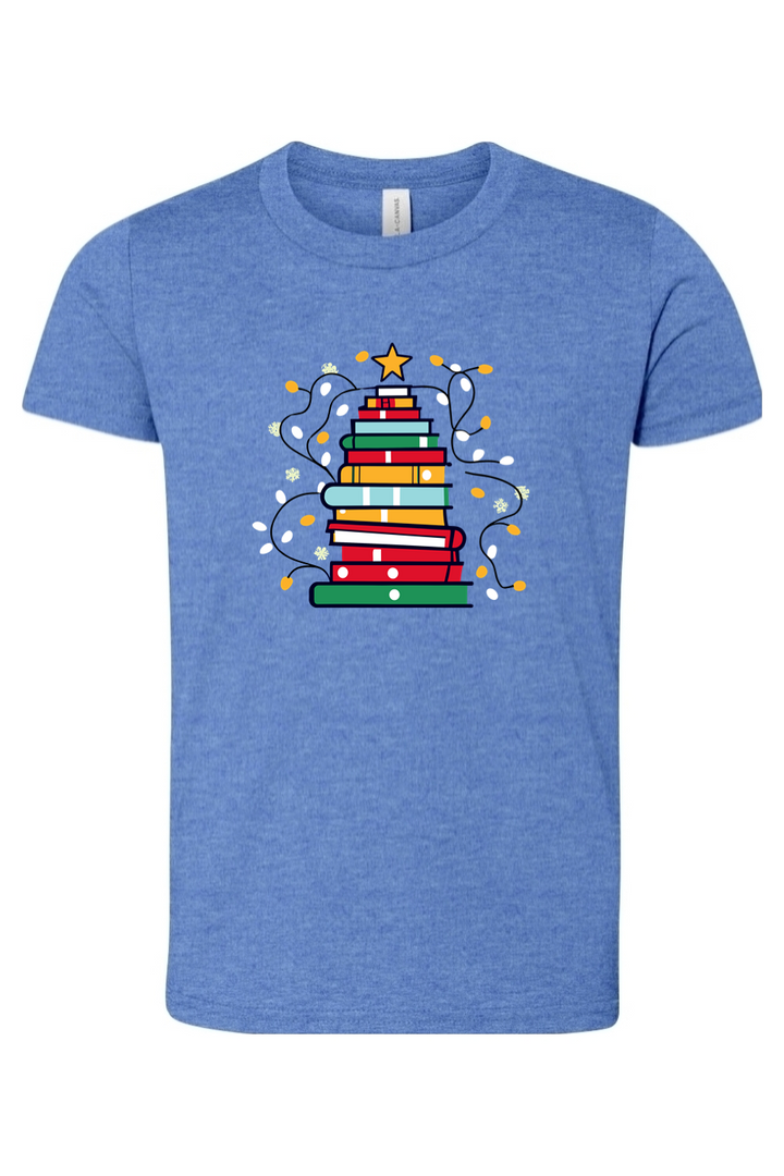 christmas book tree youth tee