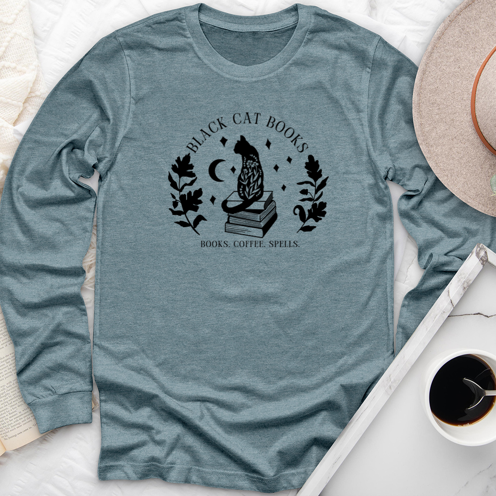 black cat books unisex long sleeve tee