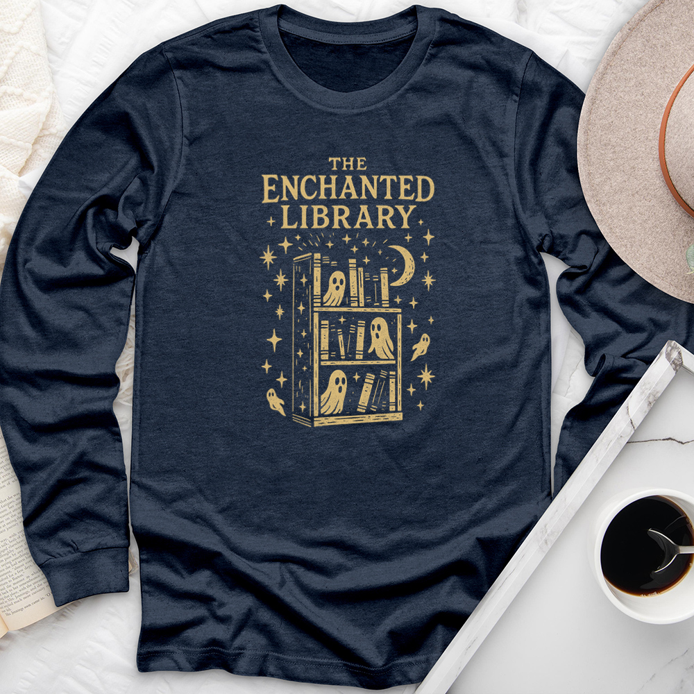the enchanted library long sleeve unisex tee