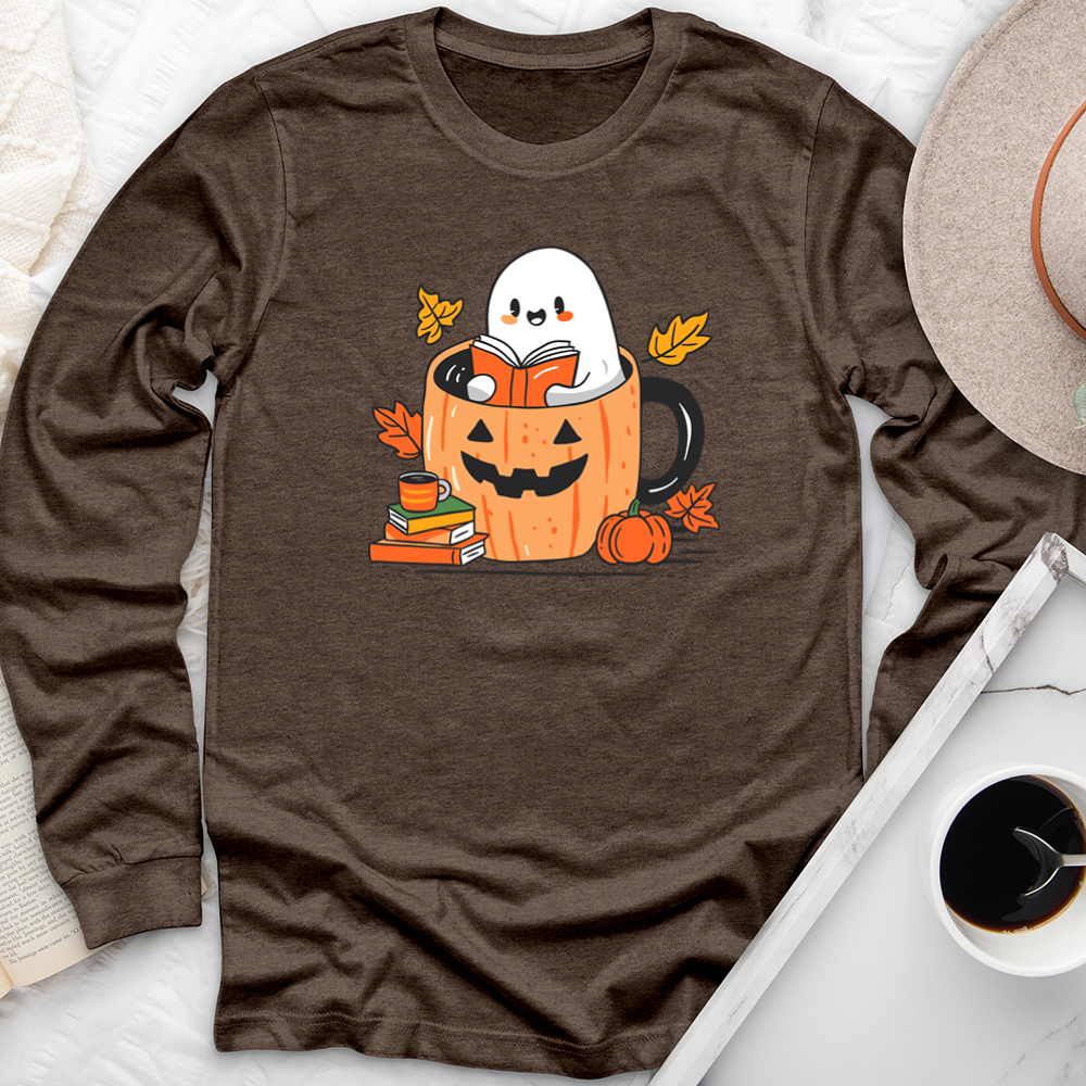 ghost reading mug long sleeve unisex tee