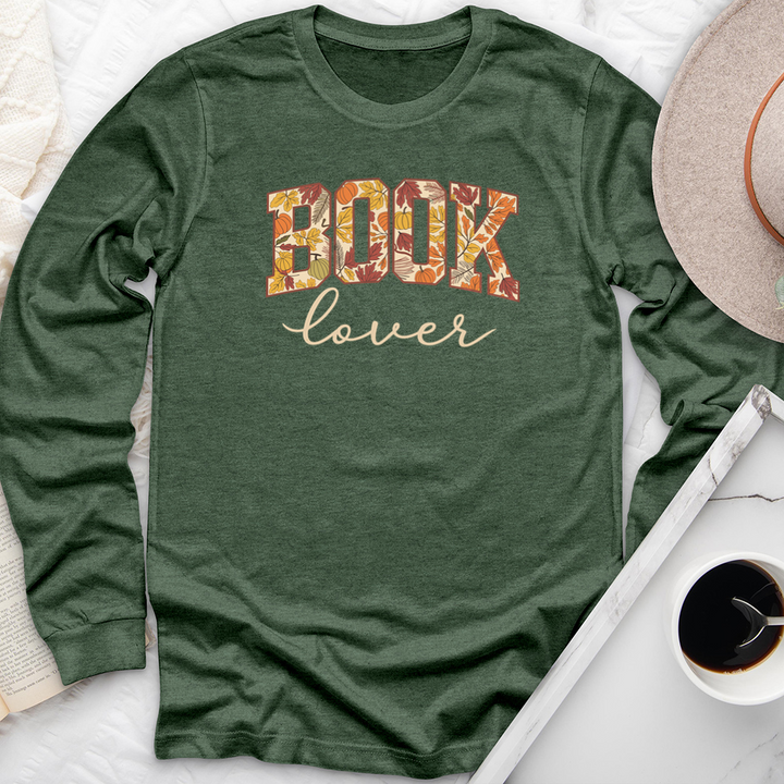 book lover autumn pattern long sleeve unisex tee