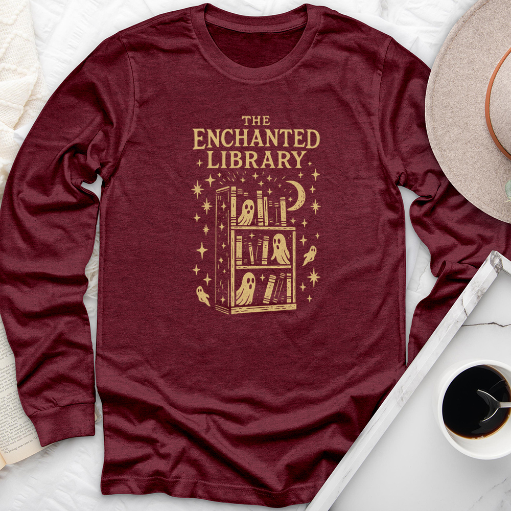 the enchanted library long sleeve unisex tee