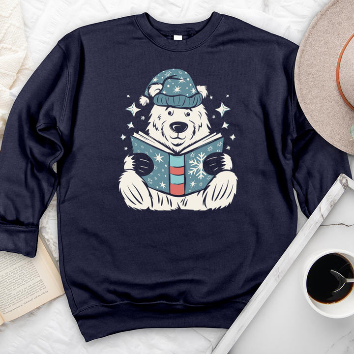 polar bear reading premium crewneck sweatshirt