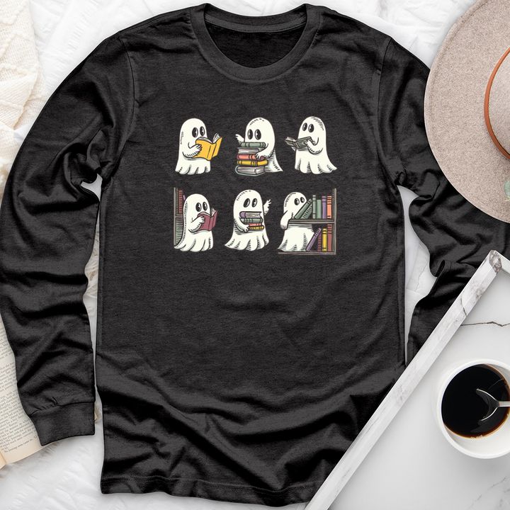 ghosts reading books long sleeve unisex tee