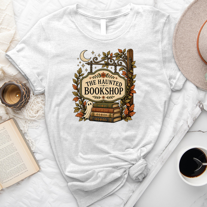 haunted bookshop sign unisex tee