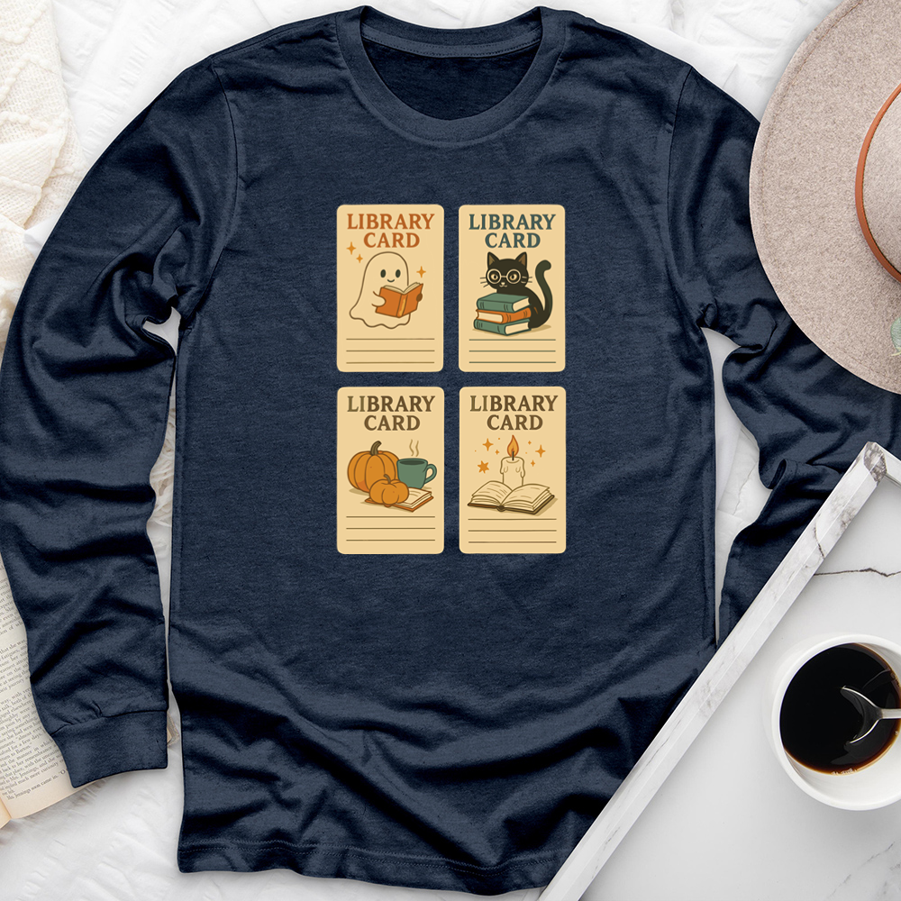 autumn library cards long sleeve unisex tee