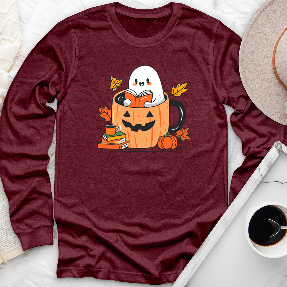 ghost reading mug long sleeve unisex tee