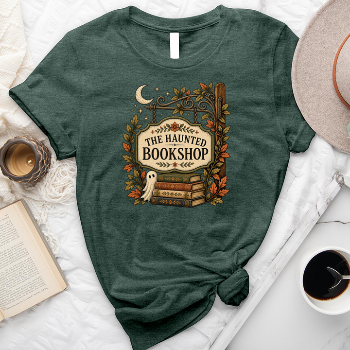 haunted bookshop sign unisex tee