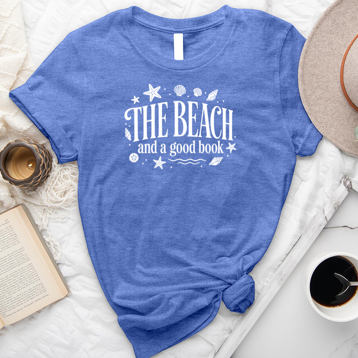 the beach and a good book white unisex tee