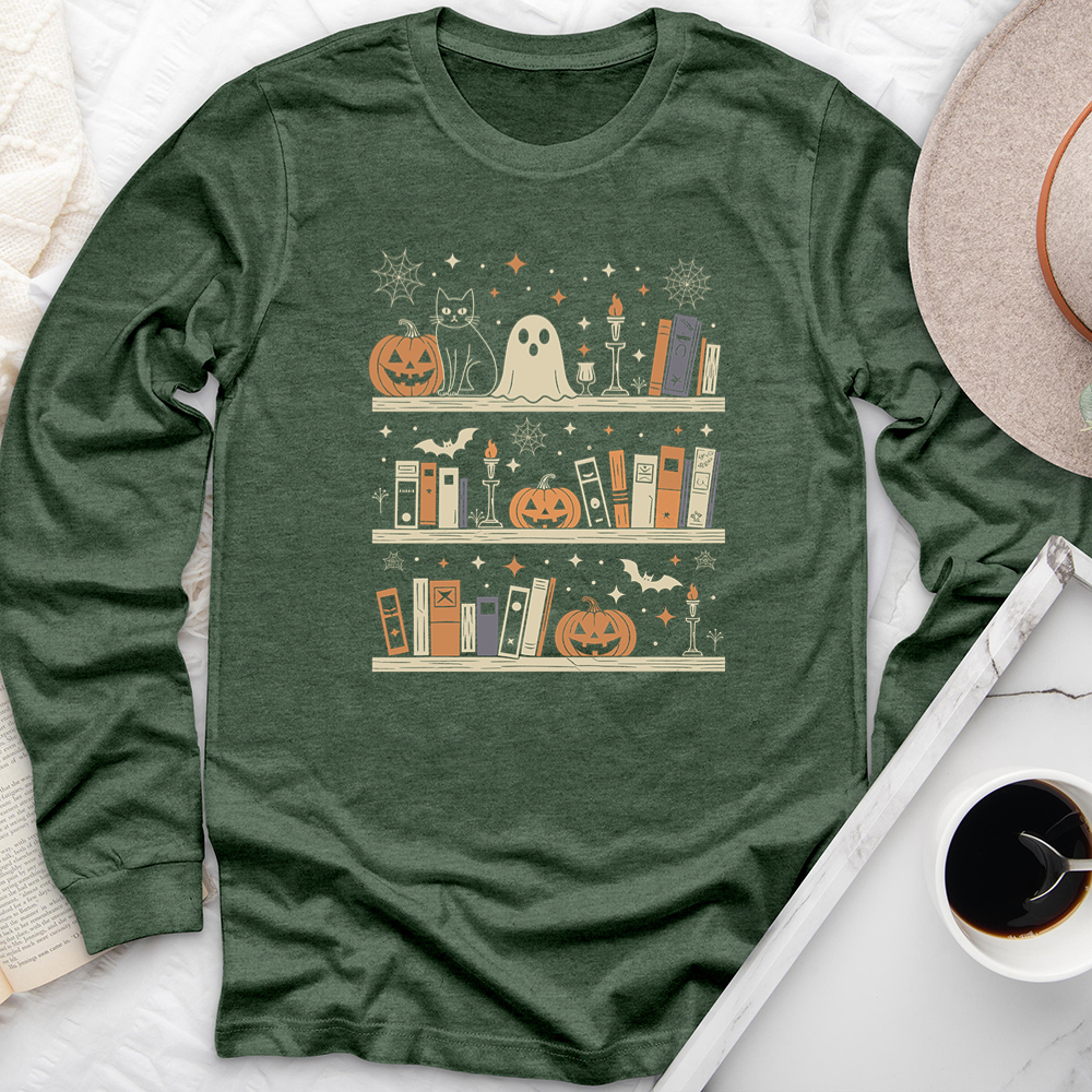 autumn bookshelf long sleeve unisex tee