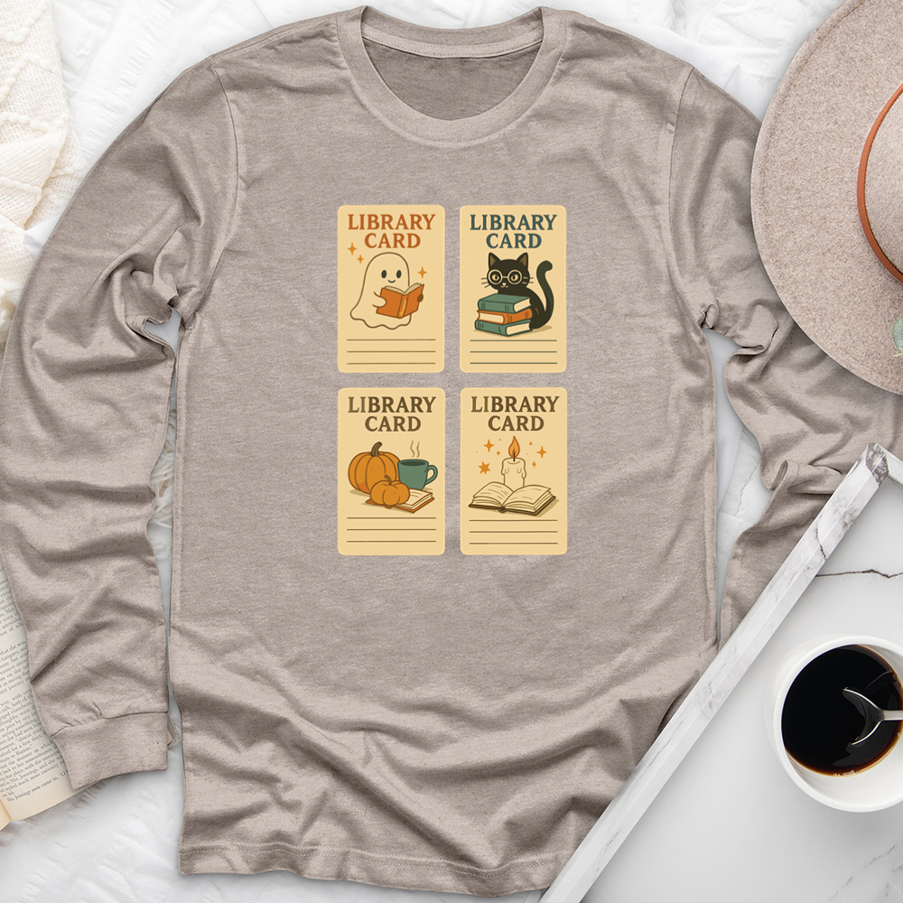 autumn library cards long sleeve unisex tee