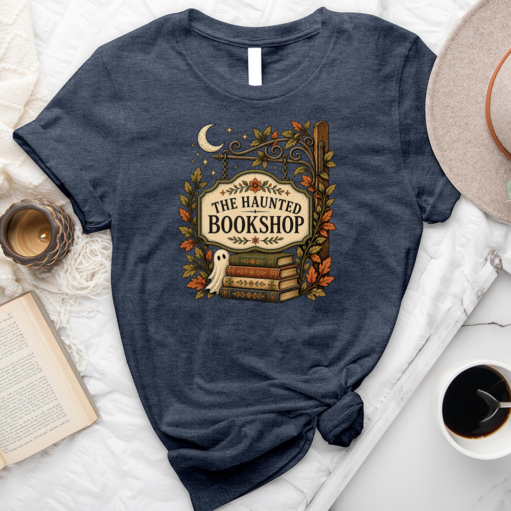 haunted bookshop sign unisex tee