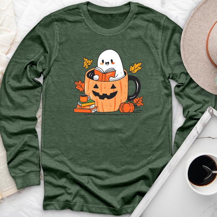 ghost reading mug long sleeve unisex tee