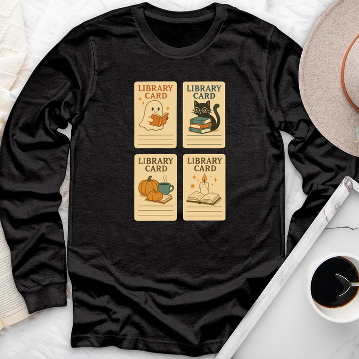 autumn library cards long sleeve unisex tee