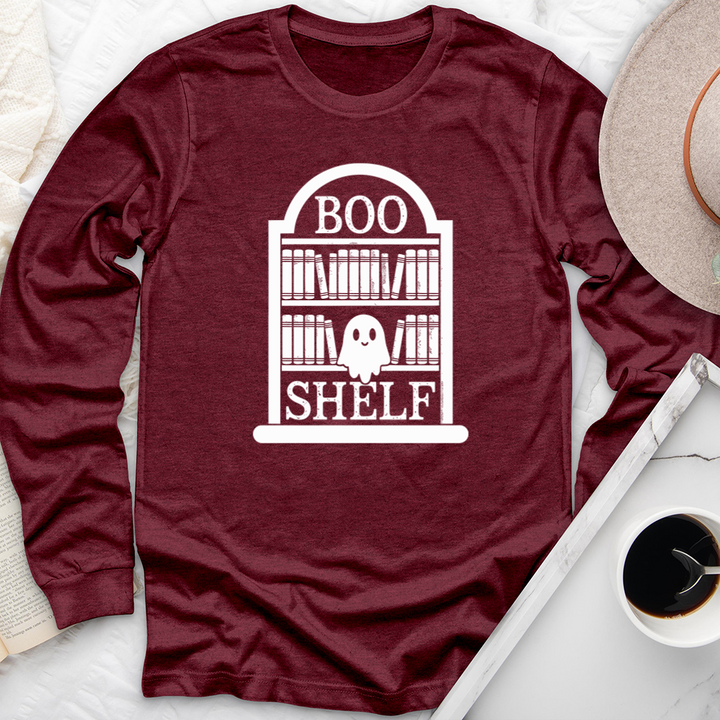boo shelf sitting ghost long sleeve unisex tee