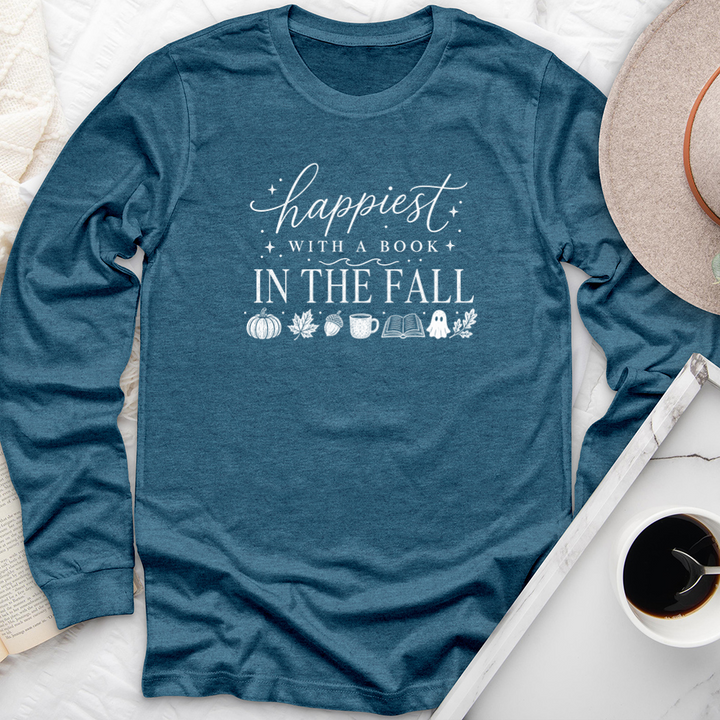 happiest with a book fall long sleeve unisex tee