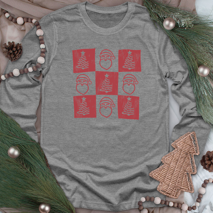 santa christmas grid long sleeve unisex tee