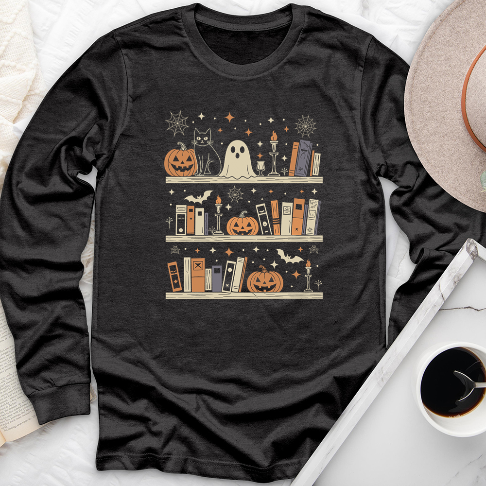 autumn bookshelf long sleeve unisex tee