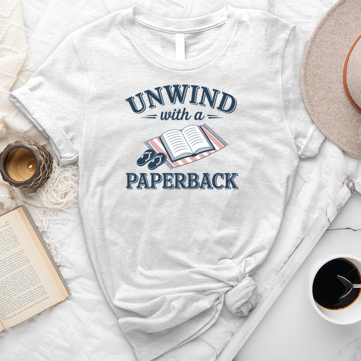 unwind with a paperback unisex tee
