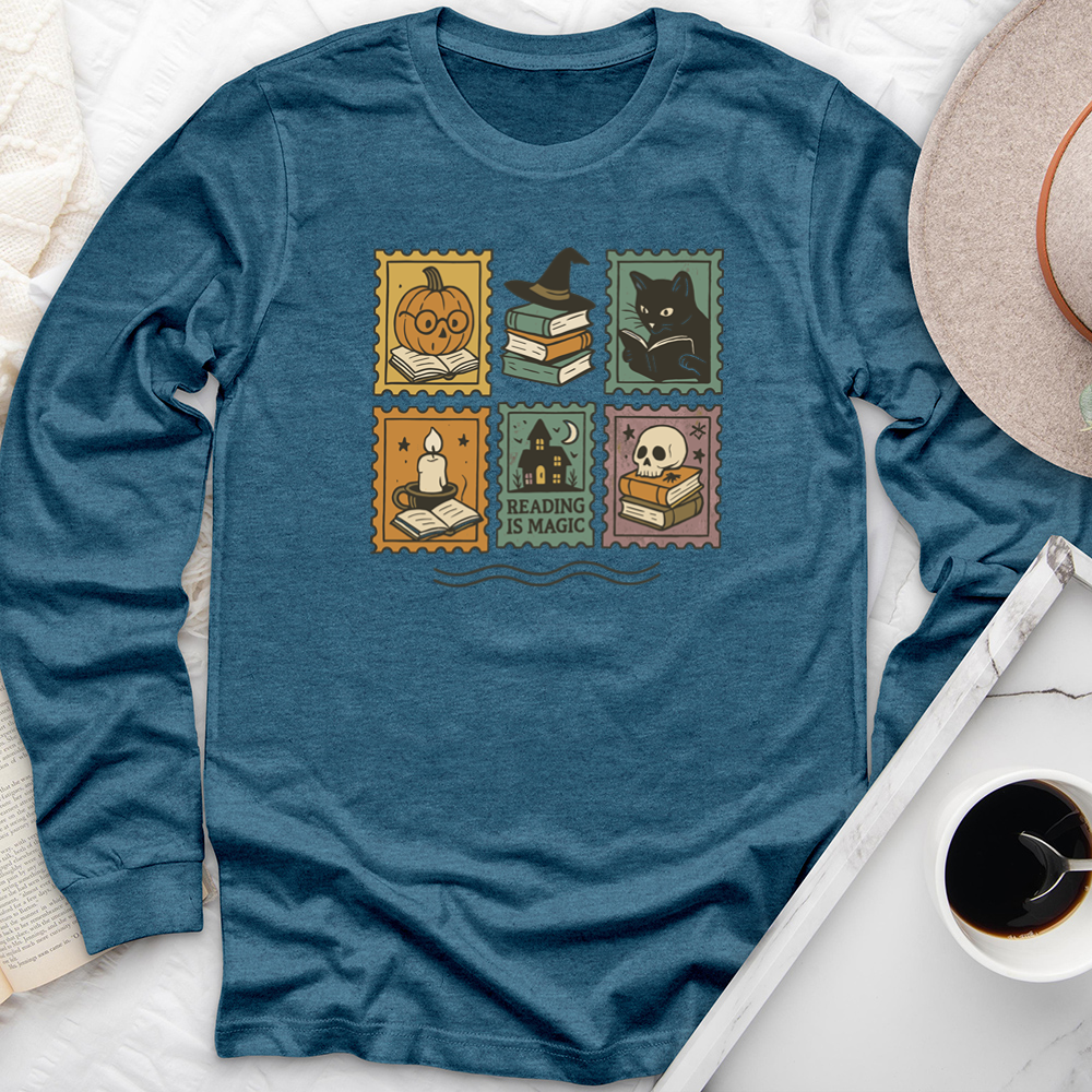 halloween reading stamps long sleeve unisex tee