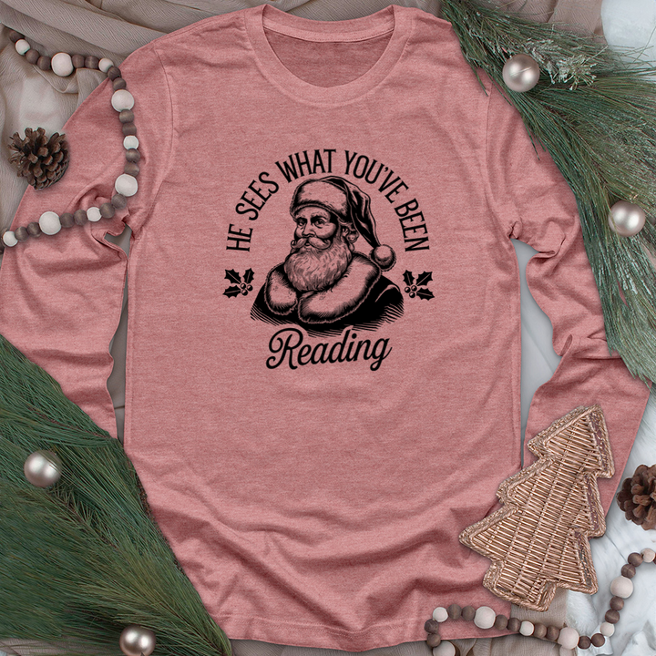 he sees what you've been reading long sleeve unisex tee