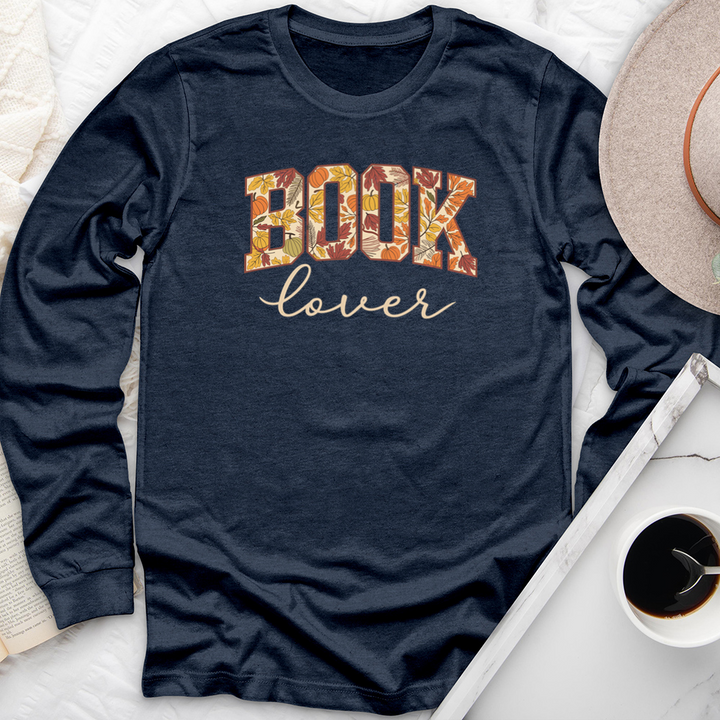 book lover autumn pattern long sleeve unisex tee